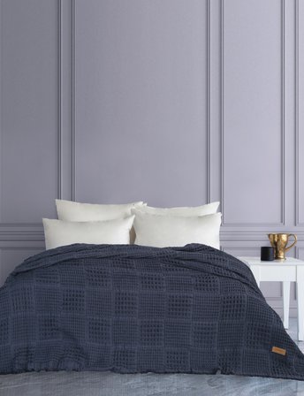 Denzy %100 Pamuk Waffle Yatak Örtüsü & Pike 240x260 Cm Lacivert