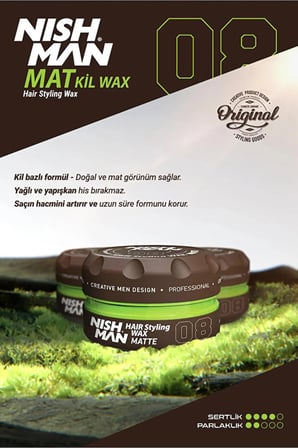 NISHMAN Doğal Mat Ve Güçlü Tutuculuk, Saç Şekillendirici 150 ml - 08 Mat Kil Wax