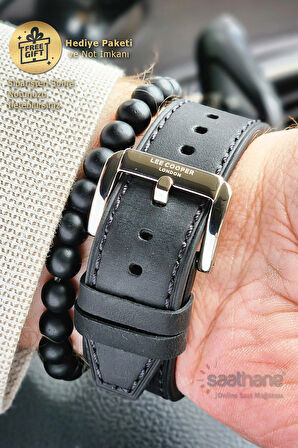 Orijinal Lee Cooper Renkli Özel Cam Siyah Deri Kayışlı Fonksiyonlu Takvimli Erkek Kol Saati