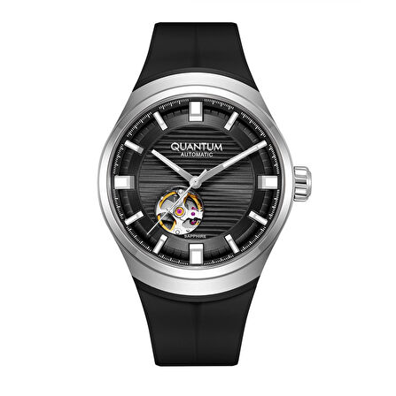 Quantum QMG1203.351 Q-Master Otomatik Mekanizmalı Safir Camlı Silikon Kordon Çelik Kasa 10 ATM Suya Dayanıklı Siyah Renk Erkek Kol Saati