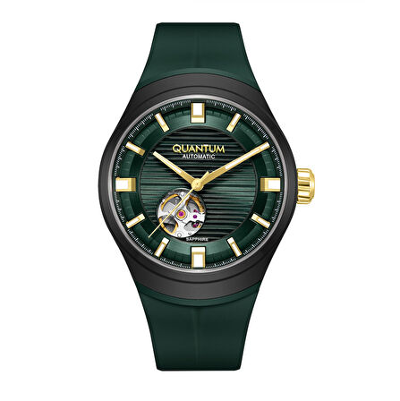 Quantum QMG1203.675 Q-Master Otomatik Mekanizmalı Safir Camlı Silikon Kordon Çelik Kasa 10 ATM Suya Dayanıklı Yeşil Renk Erkek Kol Saati