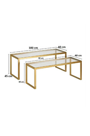 Modern Beyaz Renk 2’li Metal İskeletli Temper Camlı Zigon Orta Sehpa