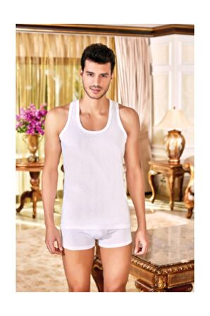 Erkek Beyaz 6'lı Paket Pamuk Klasik Penye Atlet