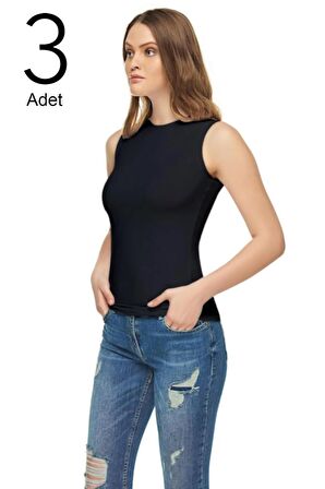Kadın Beyaz Sıfır Kol 3'Lü Paket Likralı Pamuk Atlet