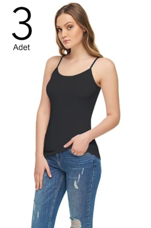 Kadın Siyah 3'lü Paket Likralı Modal İp Askılı  Atlet Body