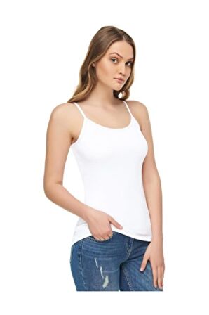 Kadın Beyaz 3'lü Paket Likralı Modal İp Askılı  Atlet Body