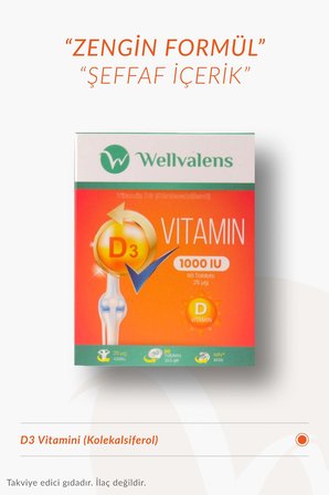 D3 Vitamini 1000 IU 90 Tablet Günlük D Vitamini Takviyesi