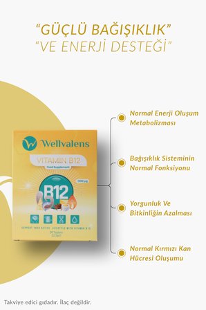 B12 Vitamini 1000 mcg - Günlük Enerji Desteği İçin 60 Tablet - Yüksek Emilimli Takviye Edici Gıda