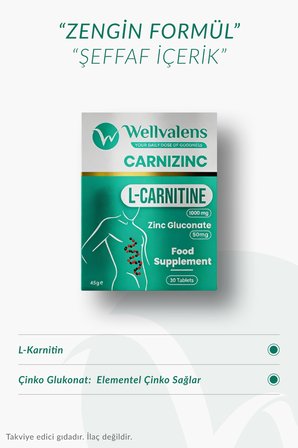 Carnizinc L-Karnitine 1000 mg + Çinko Desteği 30 Tablet