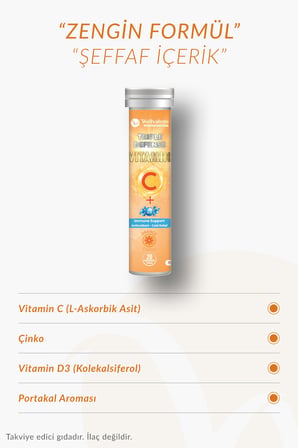 Triple Defense Efervesan Tablet 1000 mg C Vitamini Çinko D3 Portakal Aromalı 20 Tablet