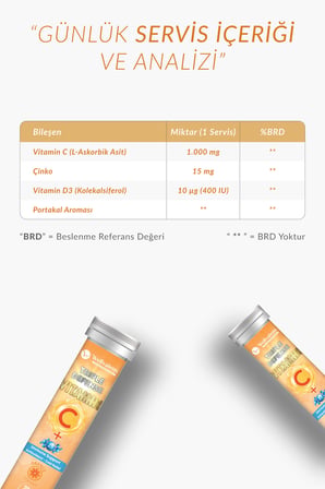 Triple Defense Efervesan Tablet 1000 mg C Vitamini Çinko D3 Portakal Aromalı 20 Tablet