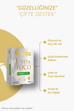 E-vita Toco E Vitamini 100mg - Yüksek Antioksidan Destek 30 Kapsül