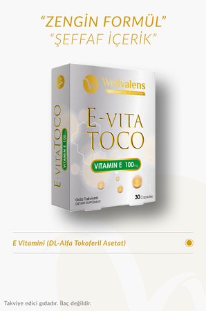 E-vita Toco E Vitamini 100mg - Yüksek Antioksidan Destek 30 Kapsül