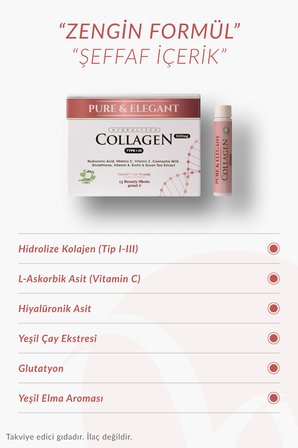 Pure & Elegant Collagen Shot 15'li - Yeşil Elma Aromalı Tip 1&3 Kolajen
