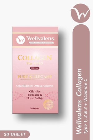 Pure & Elegant Collagen 1000 mg Tip 1-2-3 - 30 Tablet - Hyaluronik Asit, Biotin, Vitamin C
