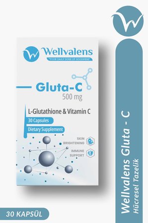 Wellvalens Gluta-C Glutatyon 500 mg Vitamin C Antioksidan ve Cilt Işıltısı Desteği 30 Kapsül
