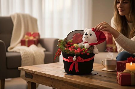 Oval Yılbaşı Hediye Kutusu – Peluş Ayılı