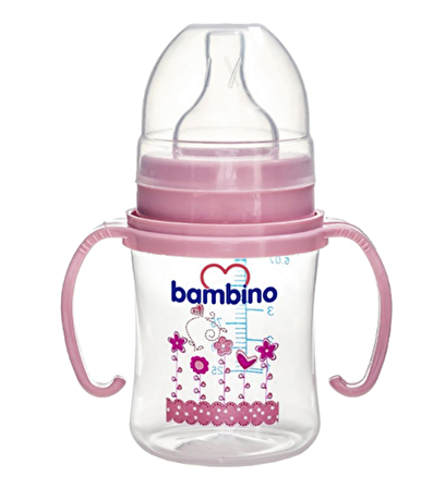 Bambino PP Geniş Ağızlı Kulplu Biberon 150 Ml Pembe