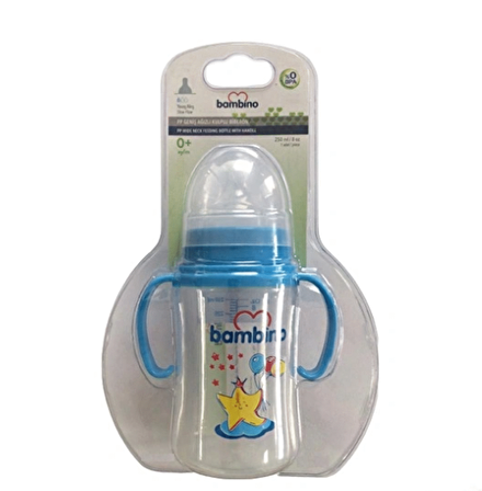 Bambino Pp Geniş Ağızlı Kulplu Biberon Mavi 250 Ml B818