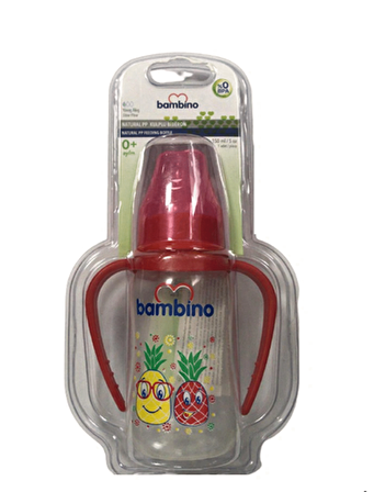 Bambino Natural PP Kulplu Biberon 150 Ml Kırmızı B065