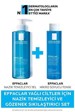 La Roche Posay Effaclar Yağlı Cilt için Sıkılaştırıcı-Temizleyici Yüz Temizleme Jeli 400 ml & Mikro Soyucu Tonik 200 ml 