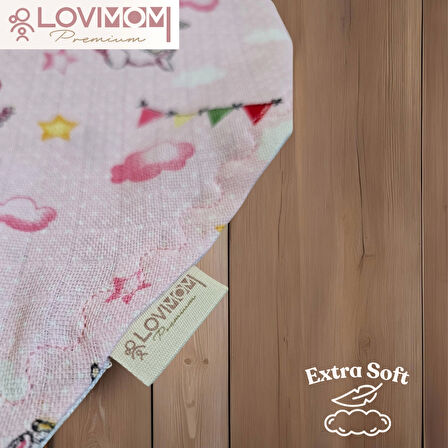 2'li Paket Premium %100 Pamuk Ekstra Soft 2 Kat Müslin Bebek Fuları Salya & Mama Önlüğü 3 Çıtçıtlı - Dream + Pinkone
