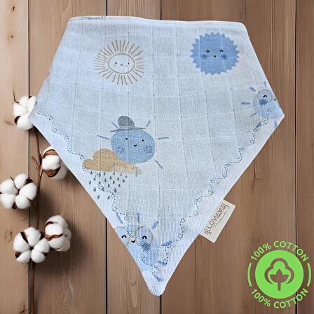2'li Paket Premium %100 Pamuk Ekstra Soft 2 Kat Müslin Bebek Fuları Salya & Mama Önlüğü 3 Çıtçıtlı - Sunshine + Sailor