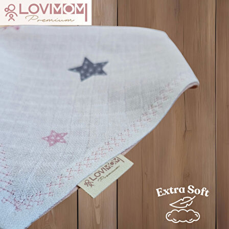 2'li Paket Premium %100 Pamuk Ekstra Soft 2 Kat Müslin Bebek Fuları Salya & Mama Önlüğü 3 Çıtçıtlı - Star + Bright