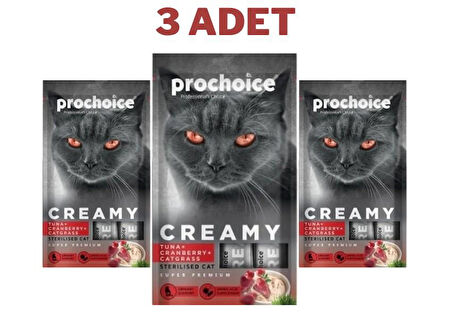 ProChoice Creamy Ton Balığı & Kızılcık ve Kedi Otlu Krema Kedi Ödülü 4x15 Gr 3 Adet