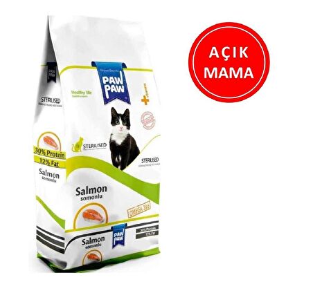 Paw Paw Kısırlaştırılmış Somonlu Kedi Maması 1 Kg AÇIK