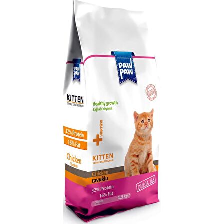 PawPaw Kitten Sağlıklı Büyümeye Yardımcı Tavuklu Yavru Kedi Maması 1,5kg