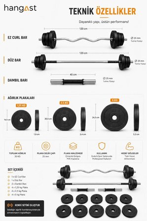 Z Barlı Halter Seti ve Dambıl Seti Ağırlık Fitness Vücut Geliştirme Seti