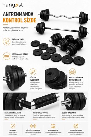 Z Barlı Halter Seti ve Dambıl Seti Ağırlık Fitness Vücut Geliştirme Seti