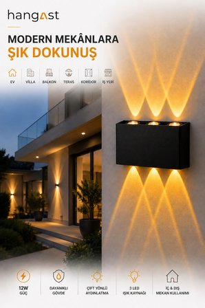 PİLLİ AMBER 3 LED Dekoratif Duvar Apliği | Çift Yönlü Yukarı Aşağı Aydınlatma | İç & Dış Mekan Duvar Lambası