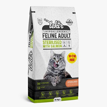 Tekir Hypo Allergenic Adult Steril Somonlu Kedi Maması 12 Kg