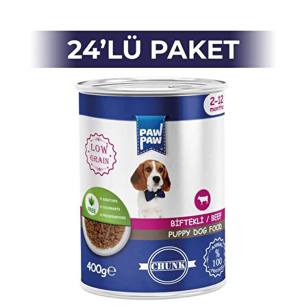 Paw Paw Jelly Biftekli Yavru Köpek Konservesi 400 gr 24 Adet