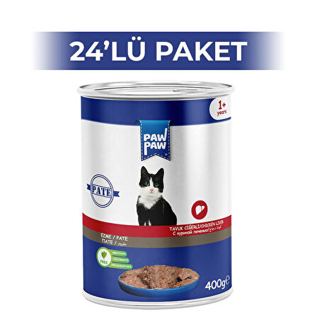 Paw Paw Pate Tavuklu Ciğerli Yetişkin Kedi Konservesi 400 gr 24 Adet