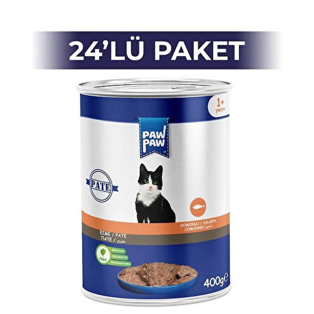 PawPaw Pate Somonlu Yetişkin Kedi Konserve Maması 400 gr 24 Adet