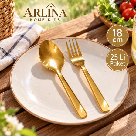 Arlina Home Kids Çatal Kaşık Takımı Altın 18 cm 25'li Paket