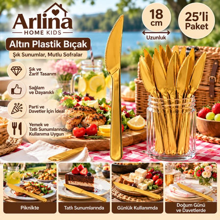 25li 18 cm Altın Plastik Bıçak