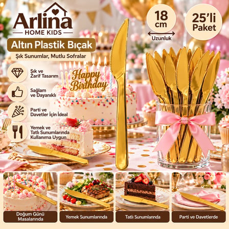 25li 18 cm Altın Plastik Bıçak