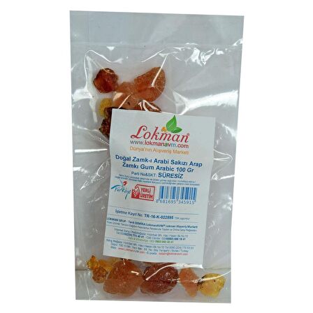 Doğal Zamk-ı Arabi Sakızı Tane Arap Zamkı Gum Arabic 100Gr Paket