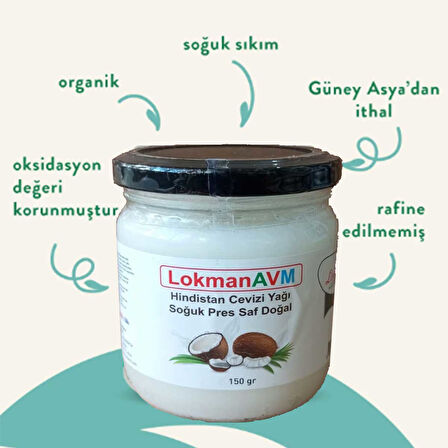 LokmanAVM Hindistan Cevizi Yağı Soğuk Pres Saf Doğal Cam Kavanoz 150 Gr