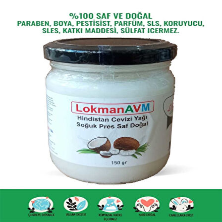 LokmanAVM Hindistan Cevizi Yağı Soğuk Pres Saf Doğal Cam Kavanoz 150 Gr