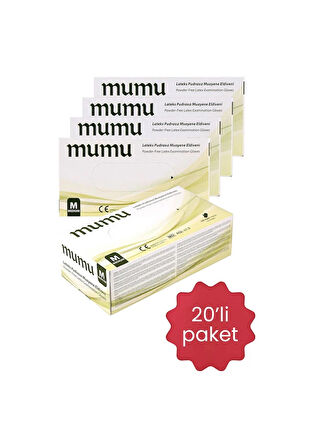 Mumu Pudrasız Lateks Muayene Eldiveni 20 x 100 Adet M Beden