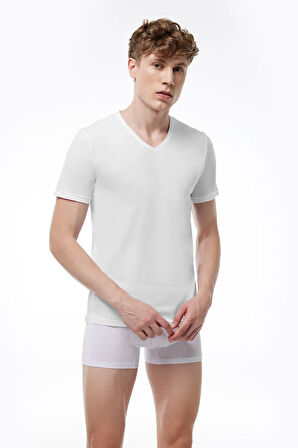 Erkek Siyah Füme 2 li V Yaka Modal İnce Yaz Serinliği Tişört 2M085