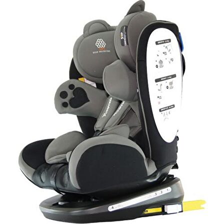 Yoyko Bear 360 ° Dönebilir Yatabilir 0-36 Kg Oto Koltuğu ISOFIX/SIP/LATCH - Gri