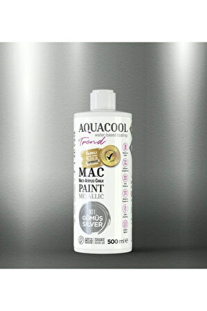 Aquacool Trend Su Bazlı Akrilik Dönüşüm Boyası Metalik Renk 901 Gümüş 500ml