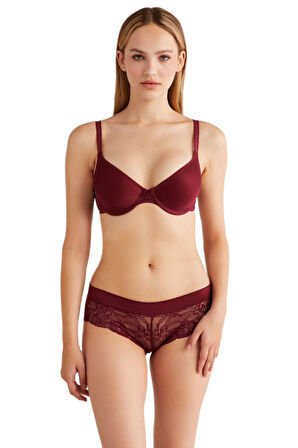 Kom Amour Dantelli Yumuşak Kaplı Bordo Sütyen