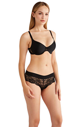 Kom Amour Dantelli Yumuşak Kaplı Siyah Sütyen 